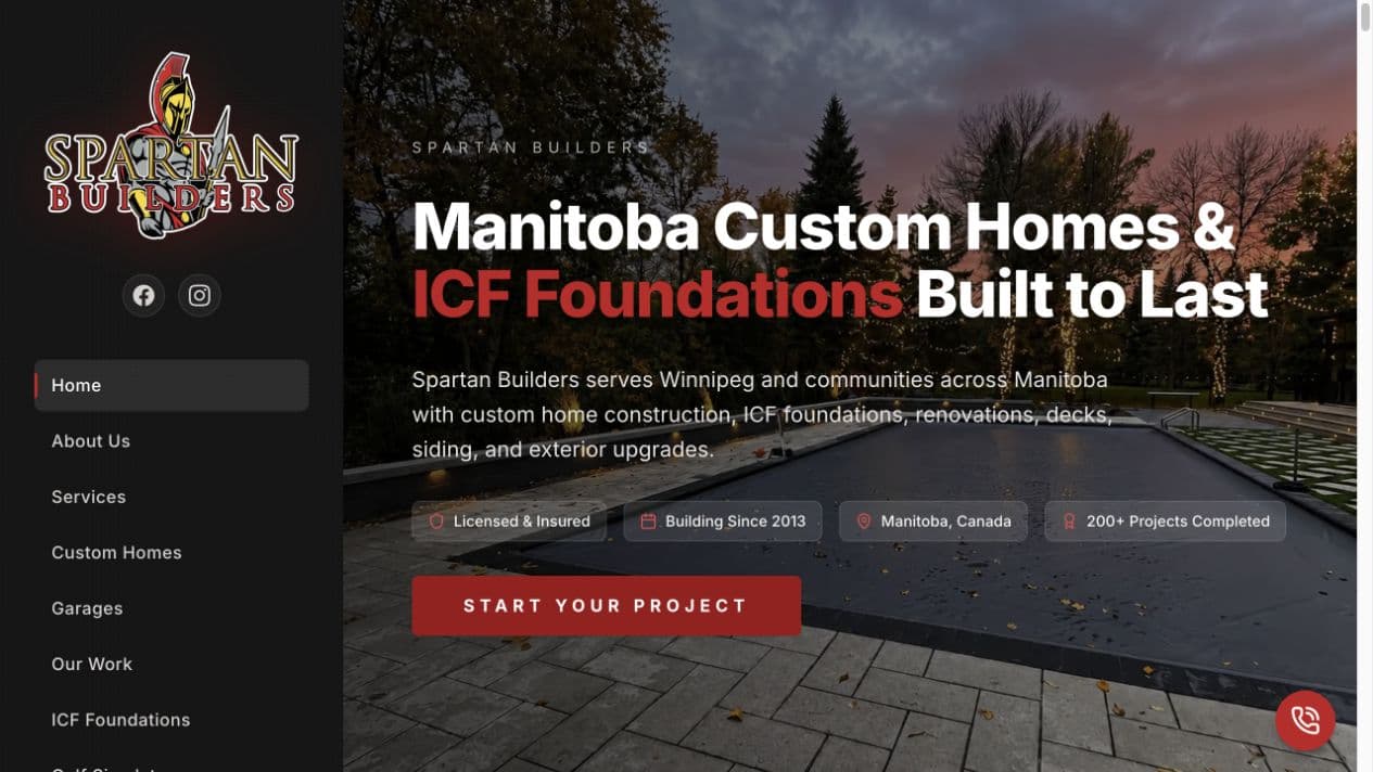 Portada del sitio web de Spartan Builders